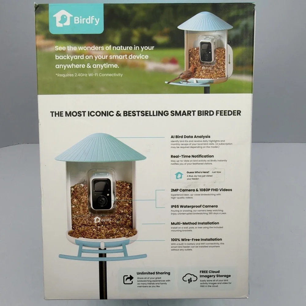 Birdfy Smart Bird Feeder 1080P Camera, AI Recognition, Wi-Fi, Night Vision, Blue
